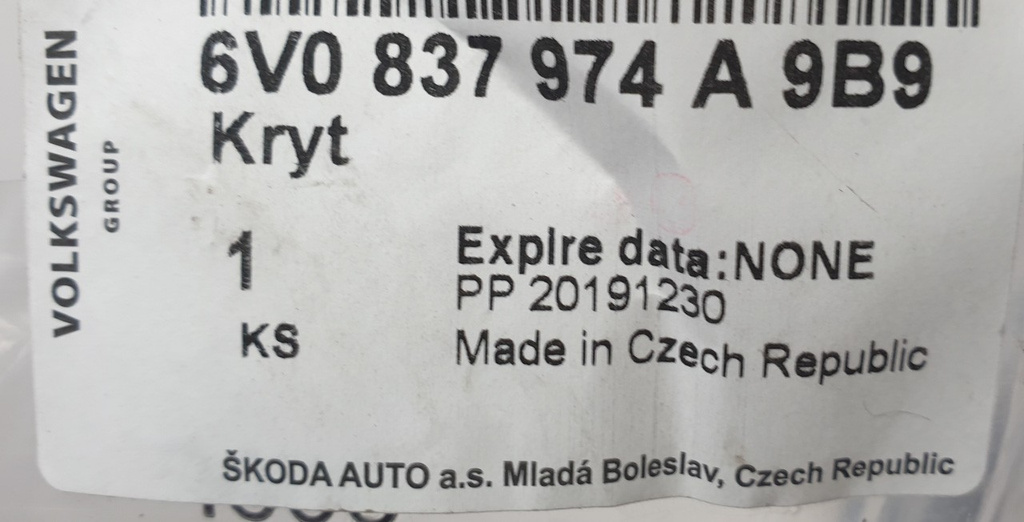 Skoda Fabia osłona trójkąt drzwi przód prawa 6V0837974A NOWY ORYGINAŁ