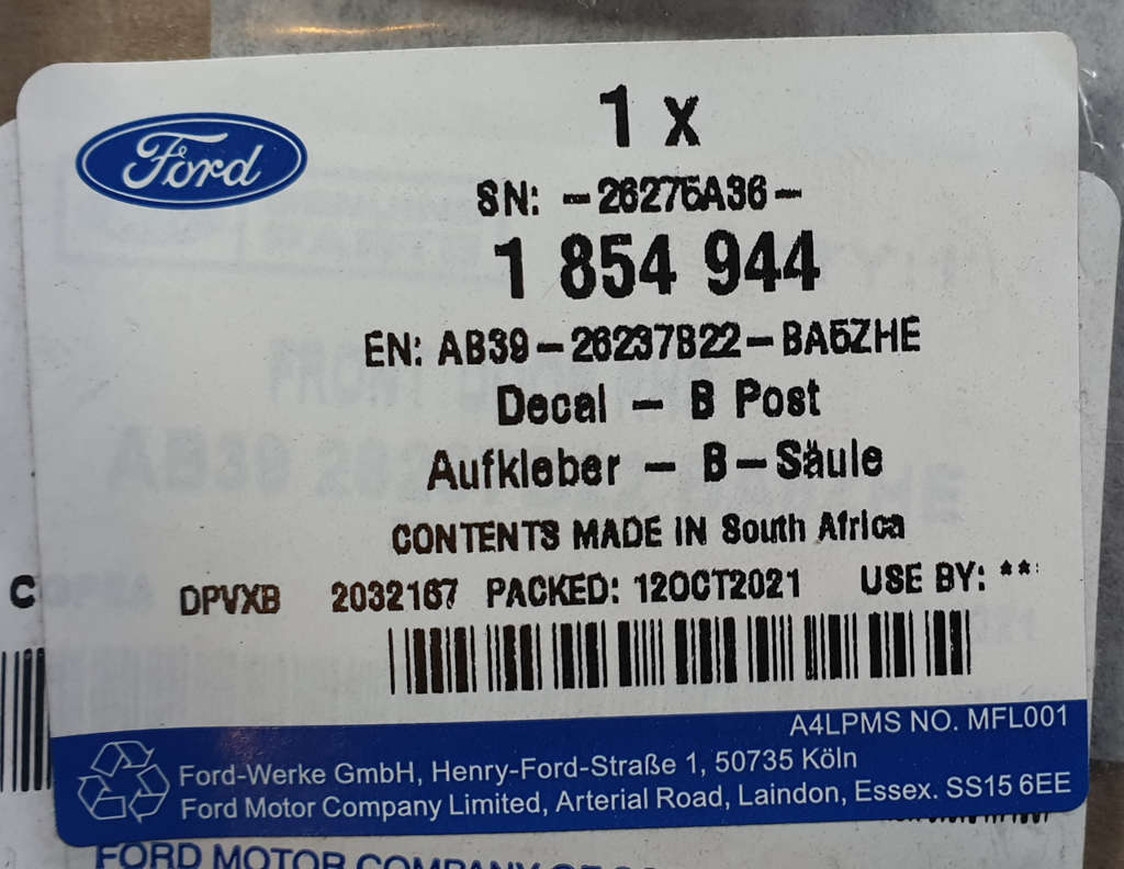 Ford Ranger 2011- osłona słupka drzwi prawa 1854944 AB39-26237B22-BA5ZHE NOWY ORYGINAŁ