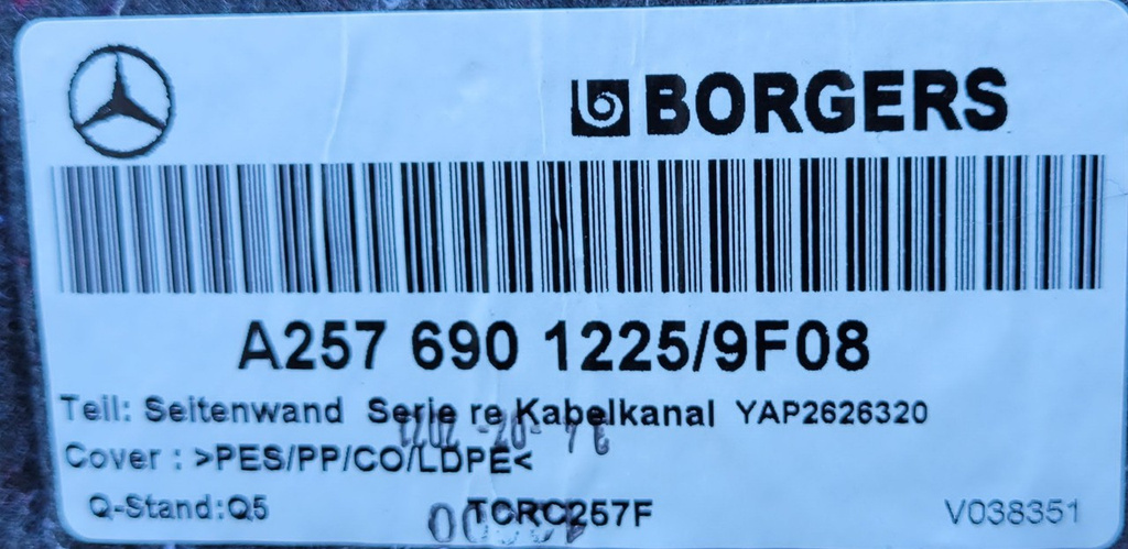 Mercedes CLS W257 tapicerka boczek bagażnika tył prawy A2576901225 9F08